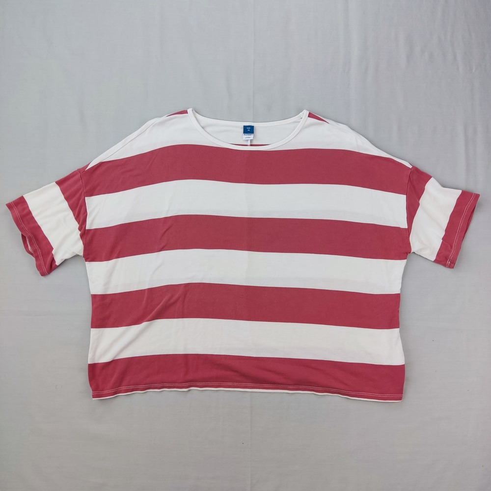 Old Navy‎ T-Shirt Womens XS Red Luxe Striped Relaxed Fit Short Sleeve Crew Neck